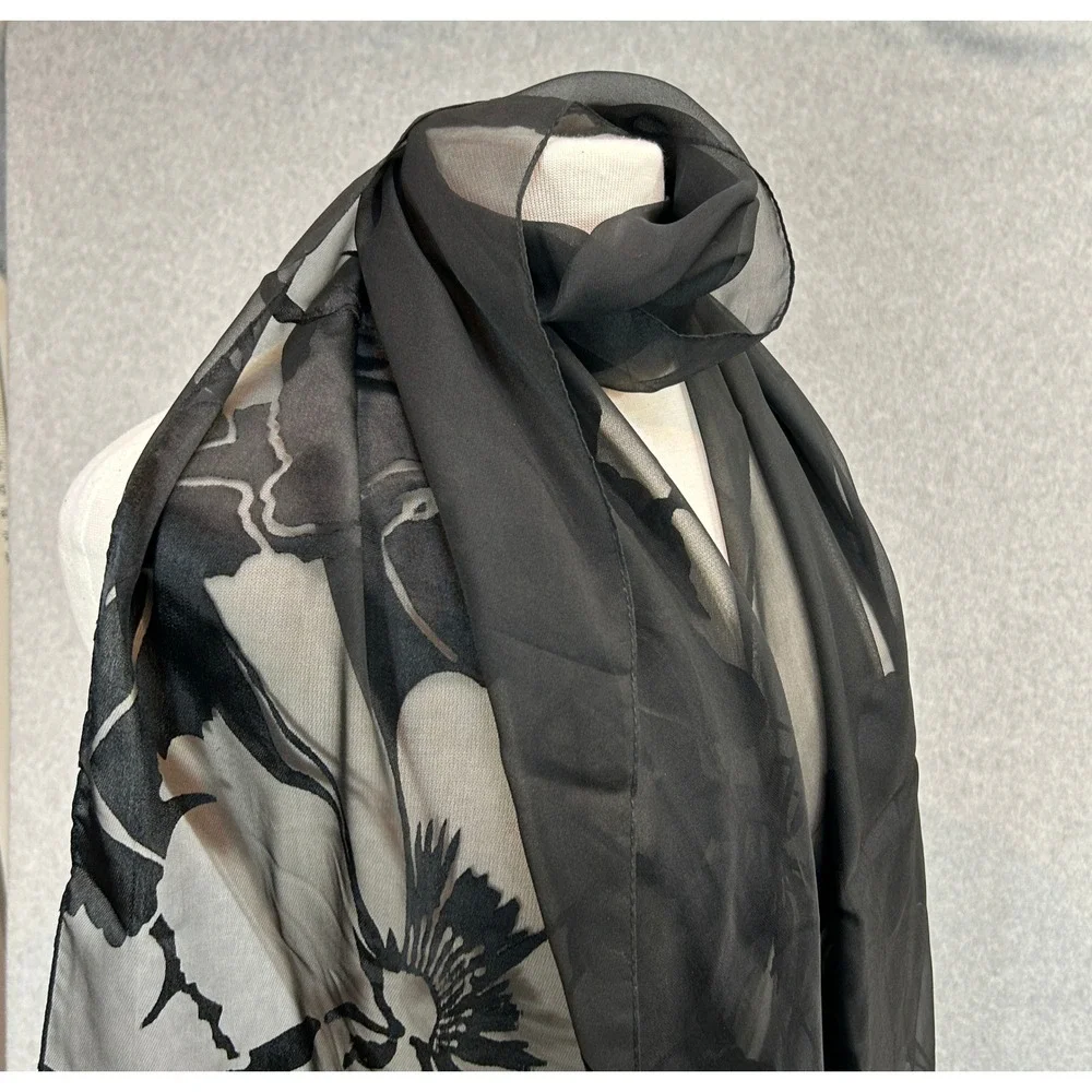 Echo Scarf Black Burnout Floral Sheer Dark Romantic Evening Drape‎ Whimsigoth